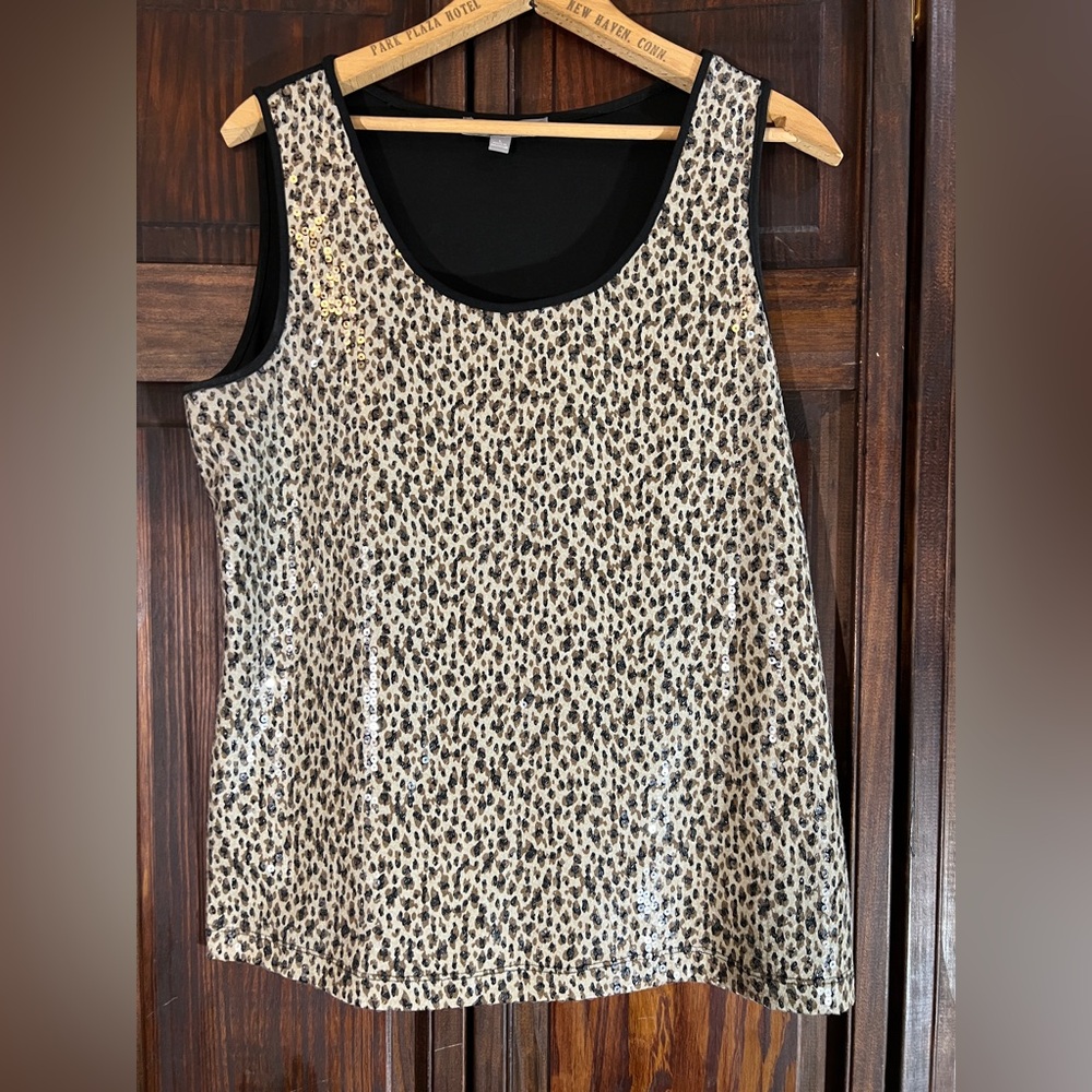 NY Collection Animal‎ Print Tank Top sequins large